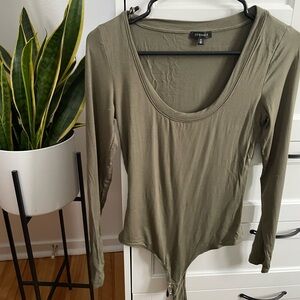 Dynamite Khaki Long Sleeve Bodysuit